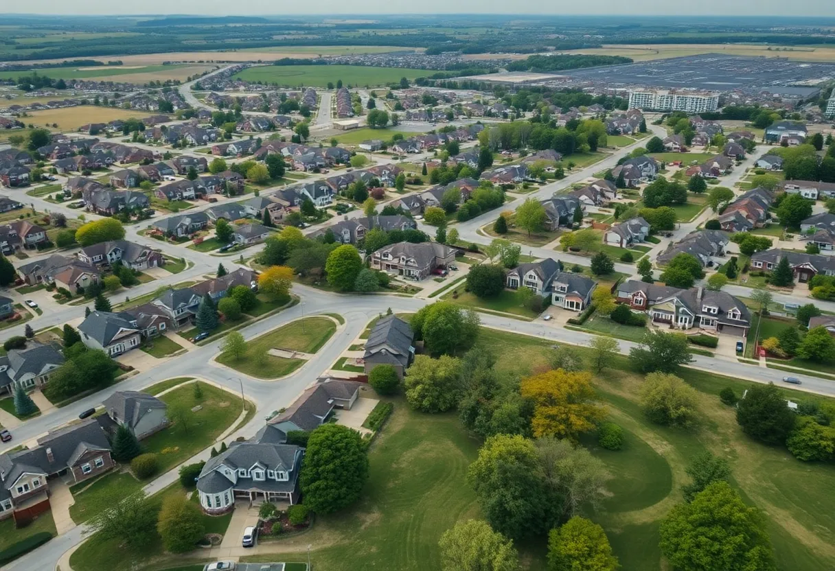 Aerial view of diverse housing in Overland Park
