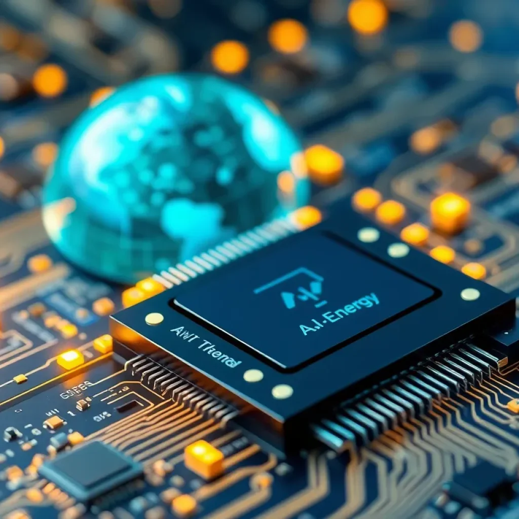 Illustration of advanced semiconductor technology showcasing AI integration and green energy.
