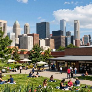 City skyline symbolizing affordability and economic growth