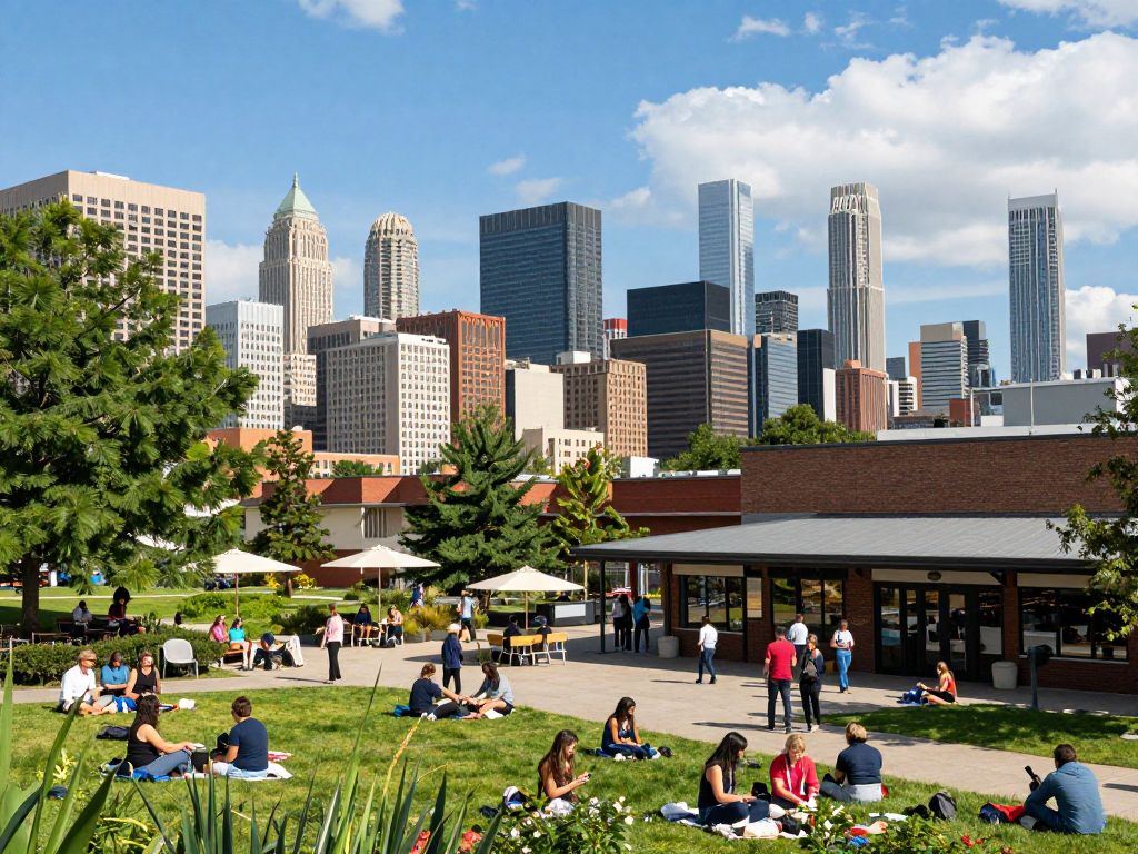 City skyline symbolizing affordability and economic growth