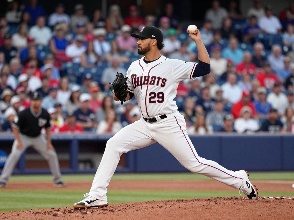 A pitcher throwing a baseball with a crowd in the background