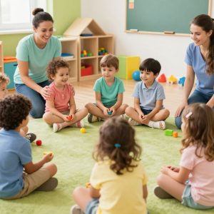 Children playing in a cheerful childcare environment