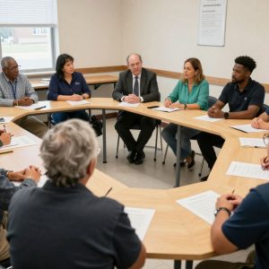 Residents participating in a community meeting about Missouri property tax caps.
