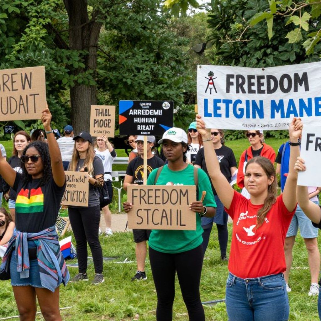 Kansas City residents gather for a peaceful demonstration at Mill Creek Park advocating for freedom.