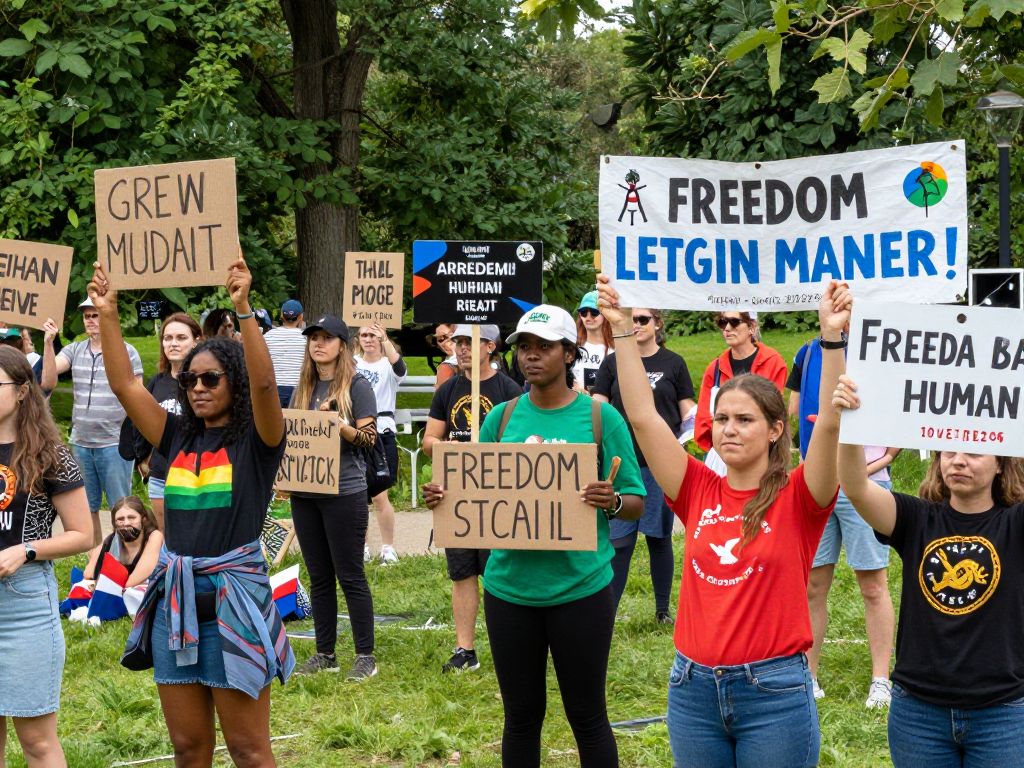Kansas City residents gather for a peaceful demonstration at Mill Creek Park advocating for freedom.