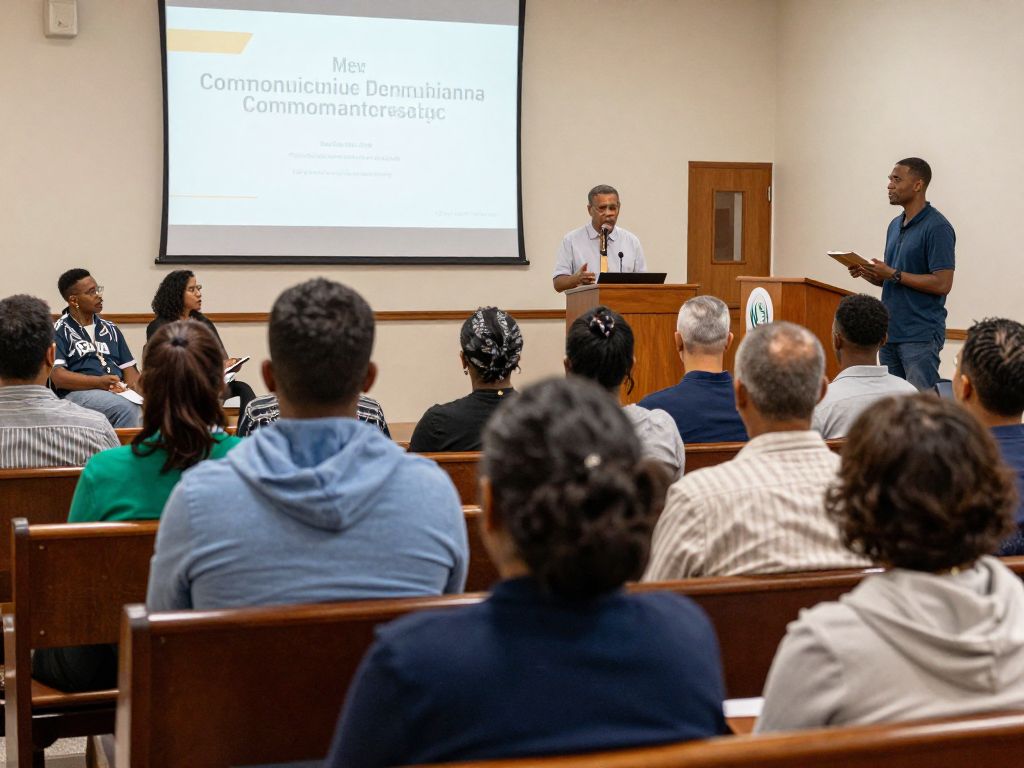 Participants engaged in rights training at Holmeswood Church in Kansas City.