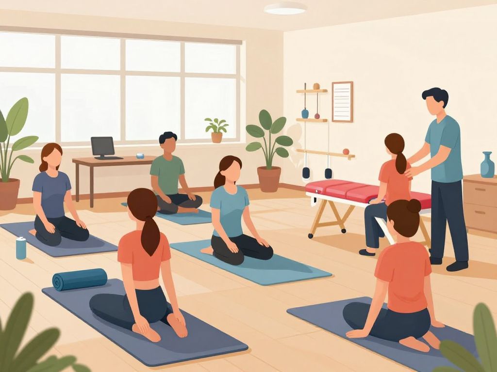 Corporate wellness program activities in an office setting