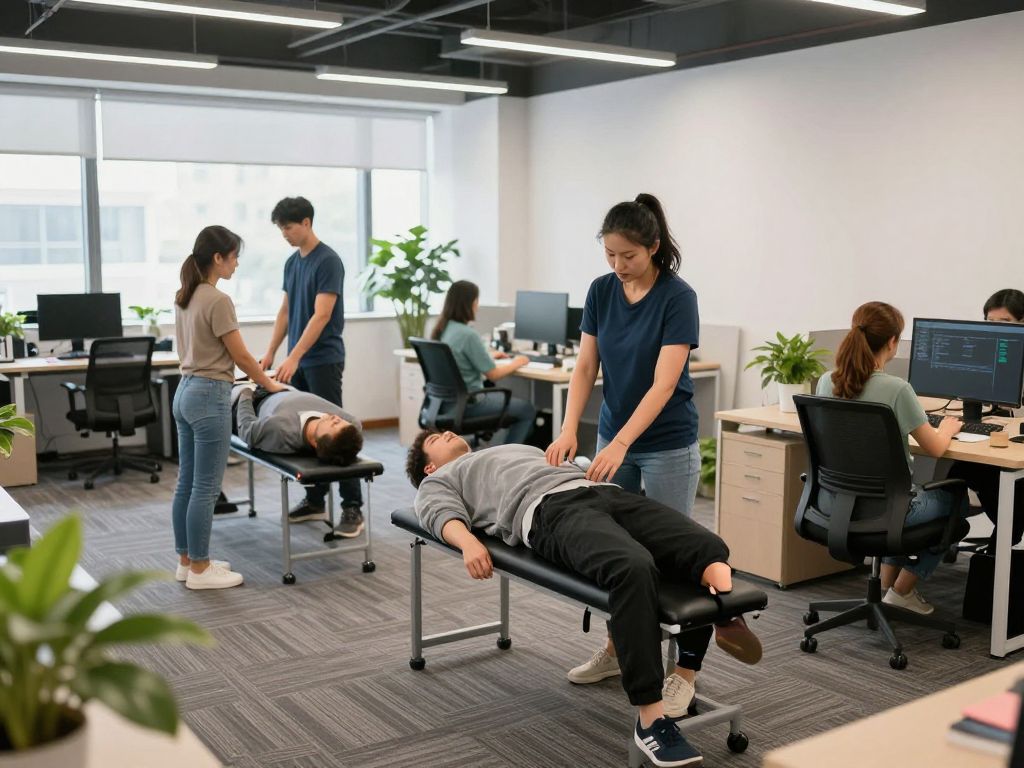 Employees enjoying wellness activities in their office