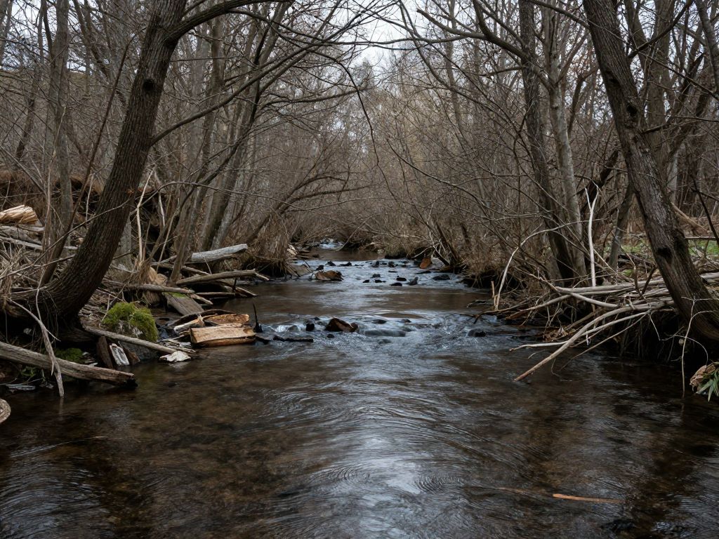 Serene creek in a wooded area
