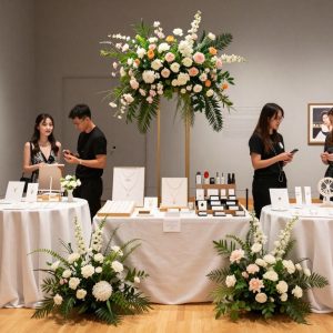 A vibrant wedding showcase at the Kentucky Derby Museum, featuring various vendor displays.