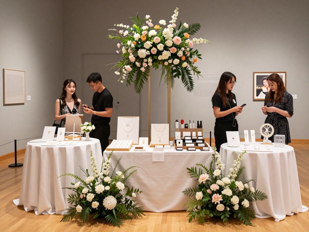 A vibrant wedding showcase at the Kentucky Derby Museum, featuring various vendor displays.