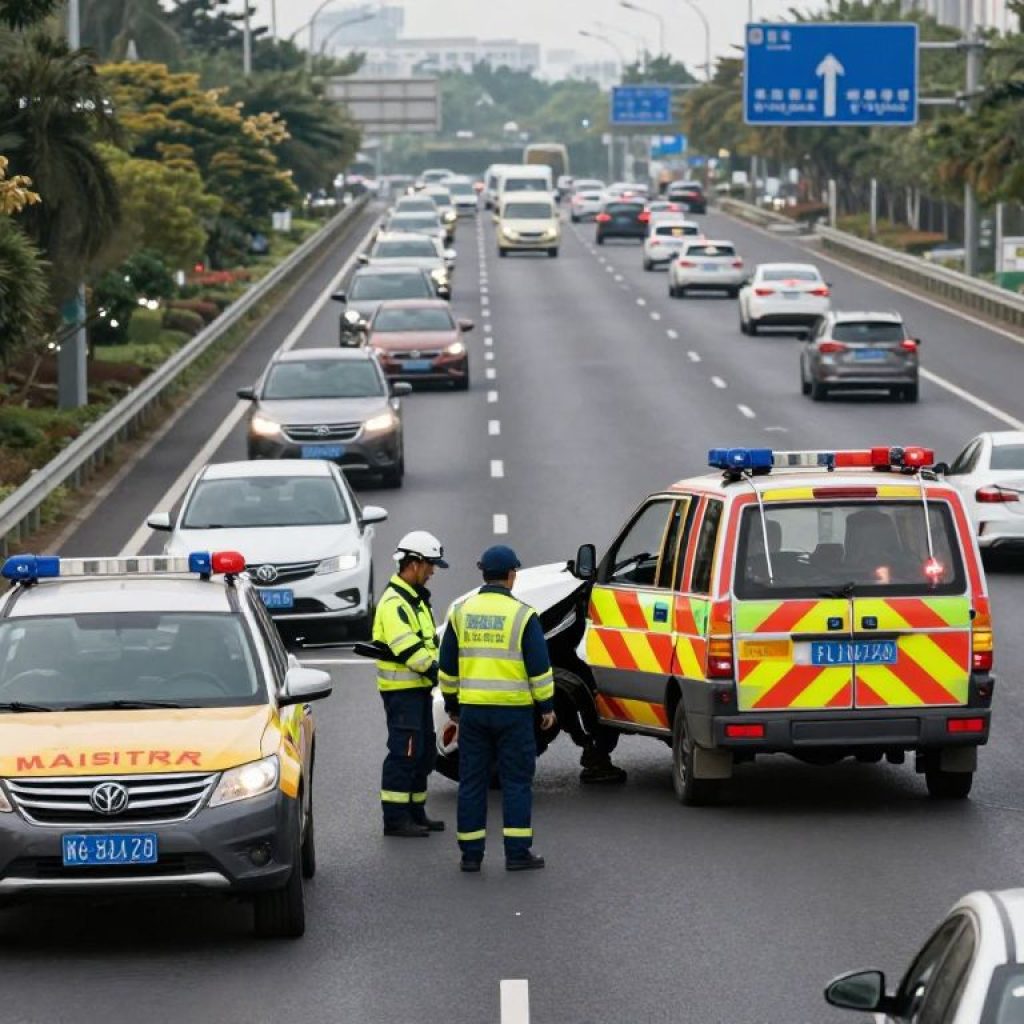 Emergency services responding to a highway accident.
