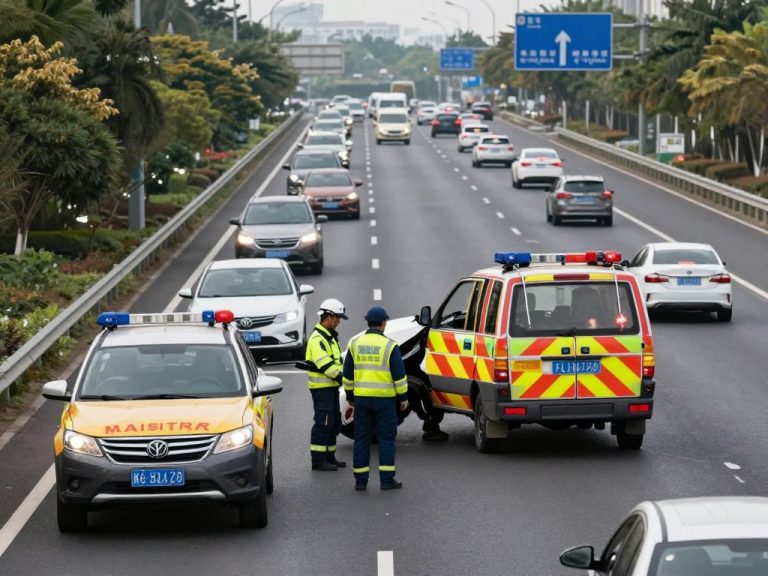 Emergency services responding to a highway accident.