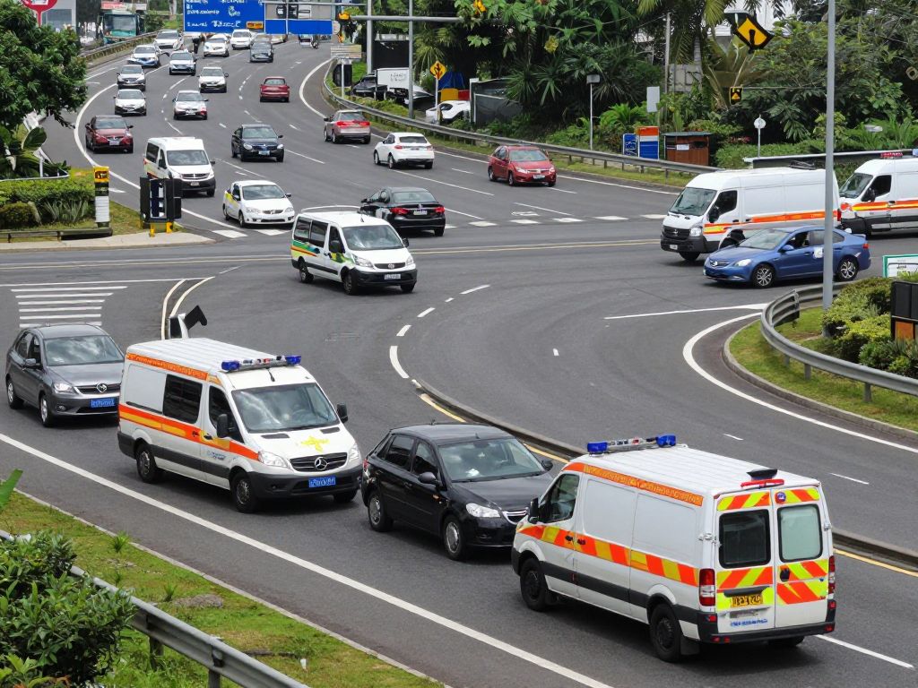 Emergency vehicles at the scene of an accident on MO-152 West and I-29 North in Kansas City, Missouri.
