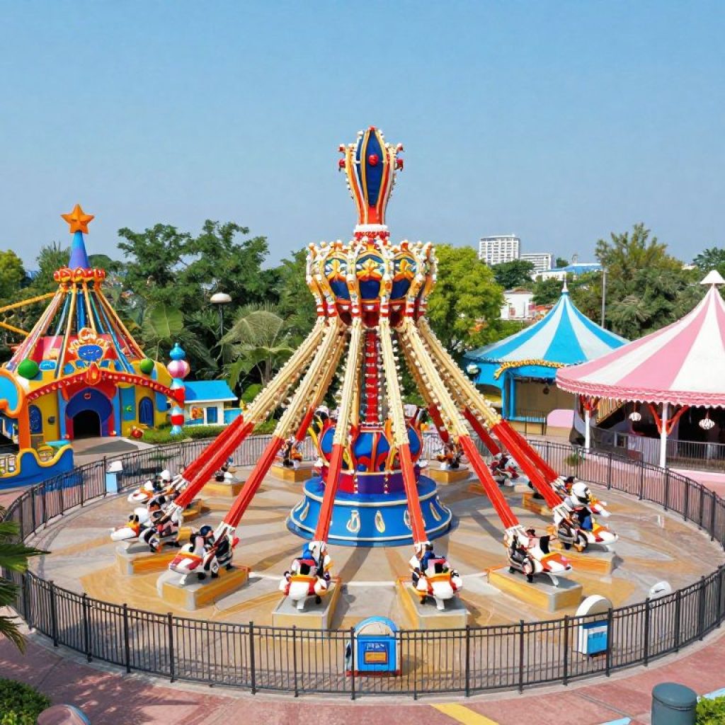 Conceptual artwork of an amusement park under the theme 'Enchanted Parks'.