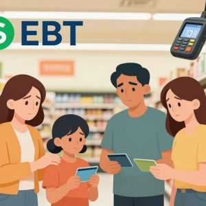 Families at a grocery store worried about EBT card skimming.