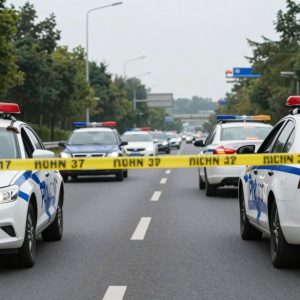 Police cars at a road rage shooting scene on U.S. 71 Highway.