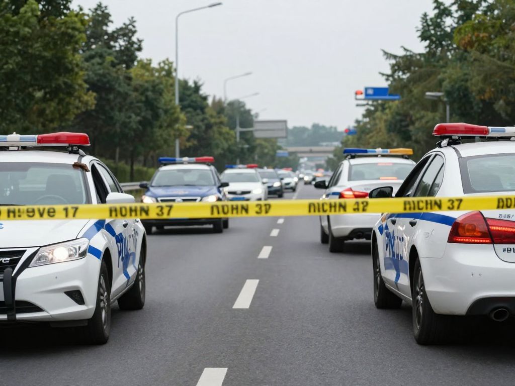 Police cars at a road rage shooting scene on U.S. 71 Highway.