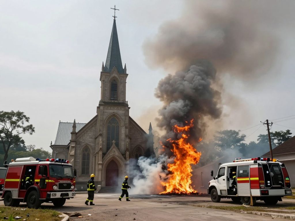 Firefighters responding to a fire at a vacant church in Kansas City
