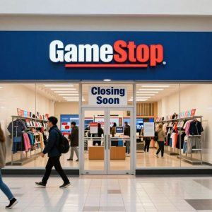 GameStop store with closing sign