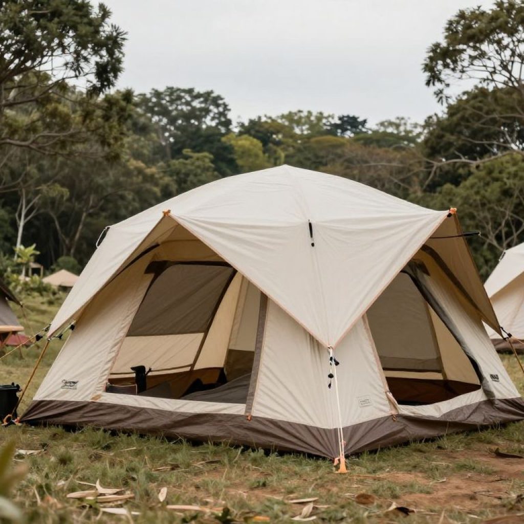 Luxurious glamping setup in a natural outdoor environment.