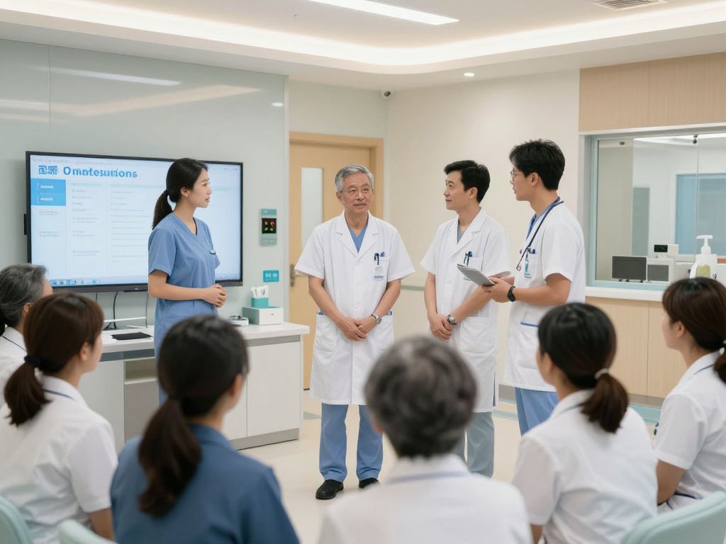 Healthcare professionals interacting in a modern hospital in Missouri.