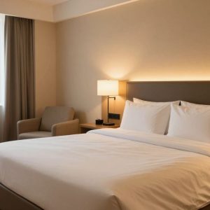 A cozy hotel room representing shelter for the homeless