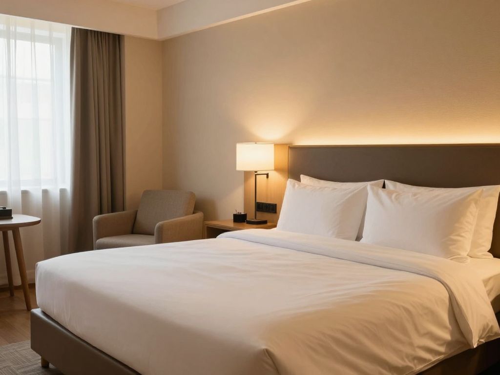 A cozy hotel room representing shelter for the homeless