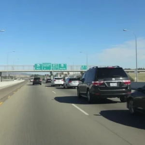 Traffic on Interstate 70 highlighting the necessity of pedestrian safety.