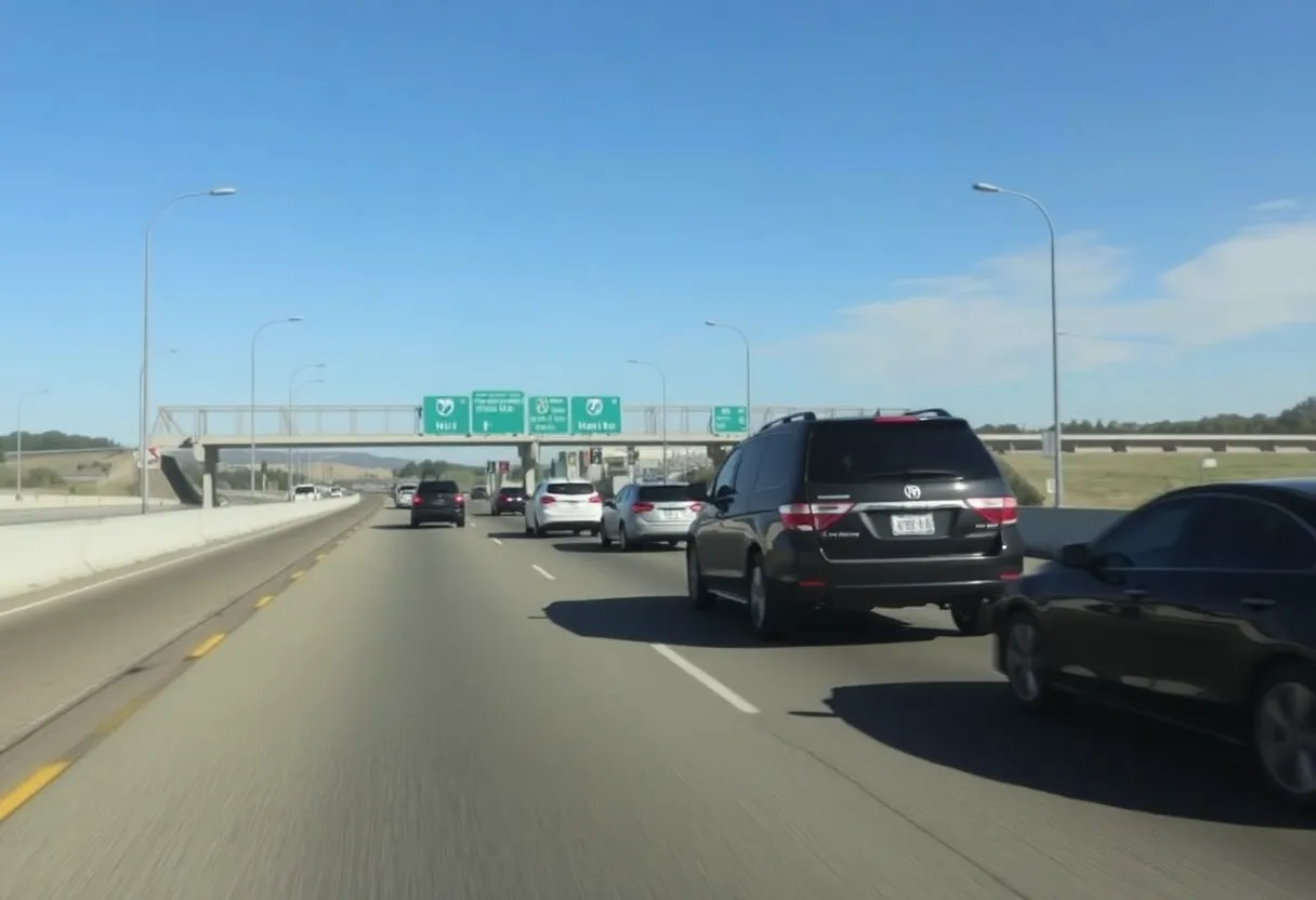 Traffic on Interstate 70 highlighting the necessity of pedestrian safety.