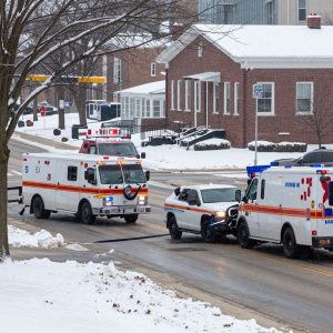 Emergency vehicles at accident scene in Kansas City