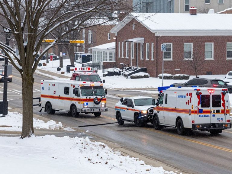 Emergency vehicles at accident scene in Kansas City