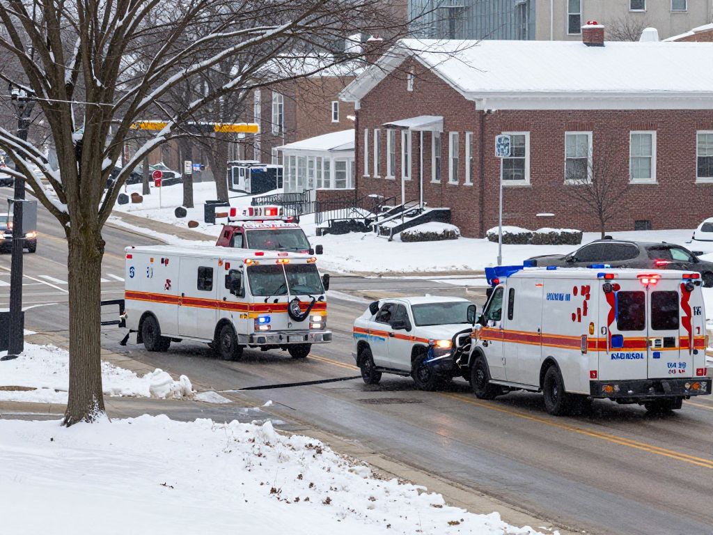 Emergency vehicles at accident scene in Kansas City