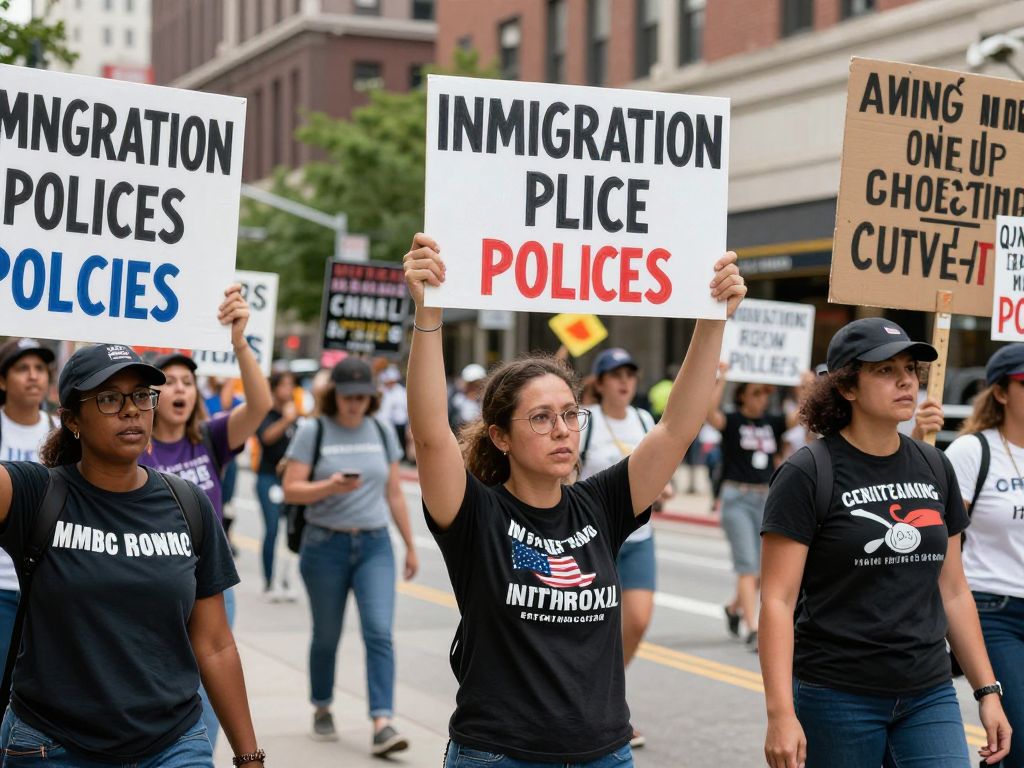 Demonstrators at an anti-ICE protest in downtown Kansas City