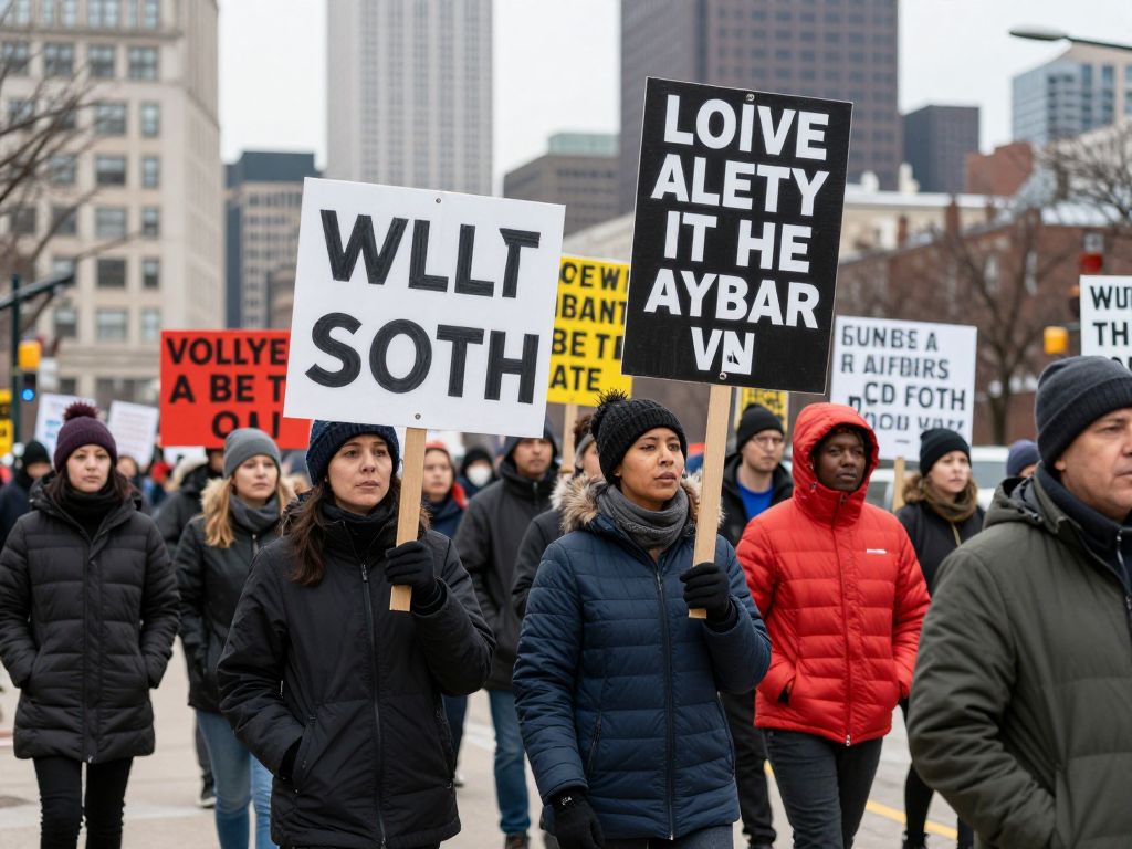 Participants marching during the Black Out event in downtown Kansas City.