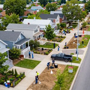 Revitalized Kansas City neighborhood with clean brownfield sites.