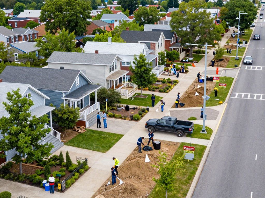 Revitalized Kansas City neighborhood with clean brownfield sites.