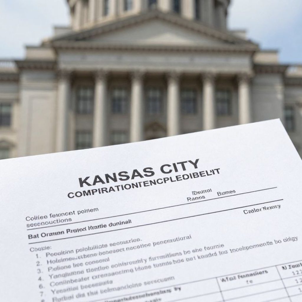 Government building in Kansas City with budget documents.
