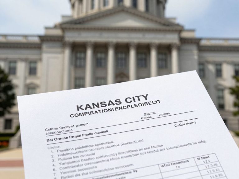 Government building in Kansas City with budget documents.