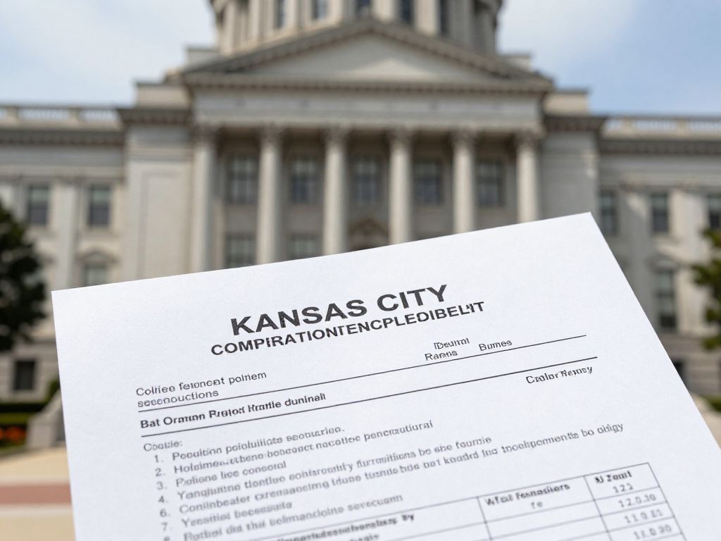 Government building in Kansas City with budget documents.