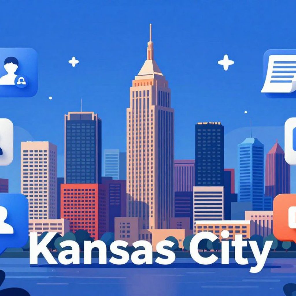 Kansas City skyline with digital marketing and AI icons