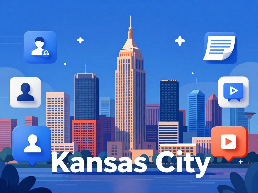 Kansas City skyline with digital marketing and AI icons
