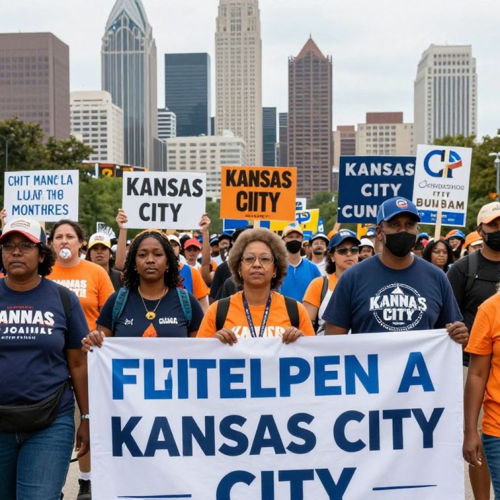 Community members rallying in Kansas City for civic action against ICE.