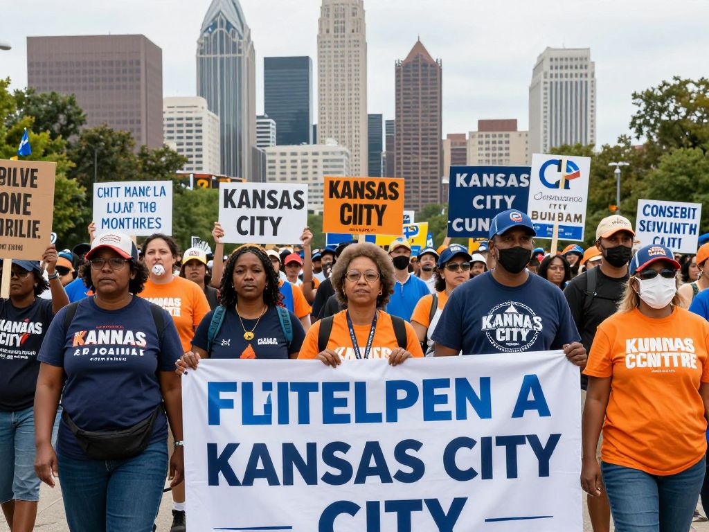 Community members rallying in Kansas City for civic action against ICE.