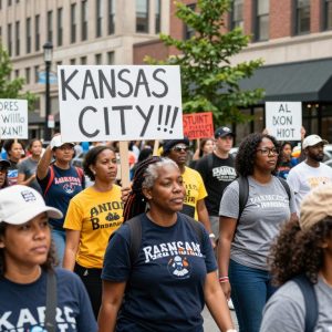 Residents protesting in downtown Kansas City, Missouri.
