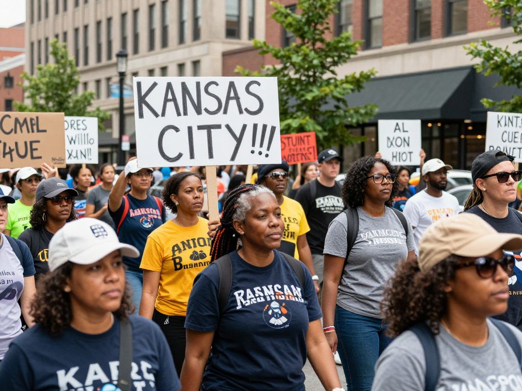 Residents protesting in downtown Kansas City, Missouri.
