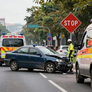 Emergency services responding to a car crash on Martin Luther King Boulevard in Kansas City.