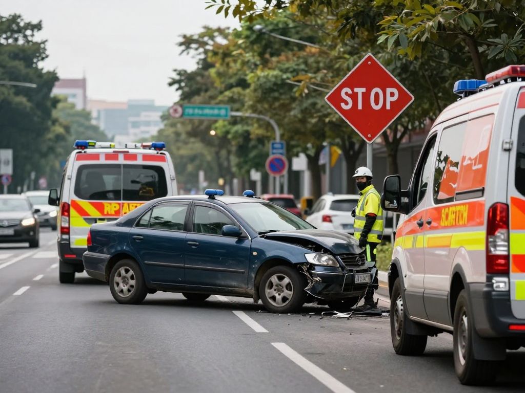 Emergency services responding to a car crash on Martin Luther King Boulevard in Kansas City.