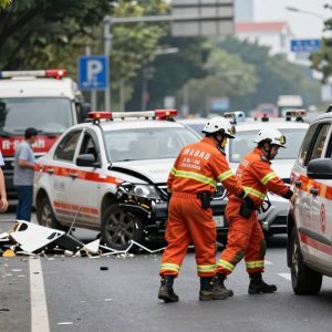 Emergency responders at the scene of a multi-vehicle crash in Kansas City.