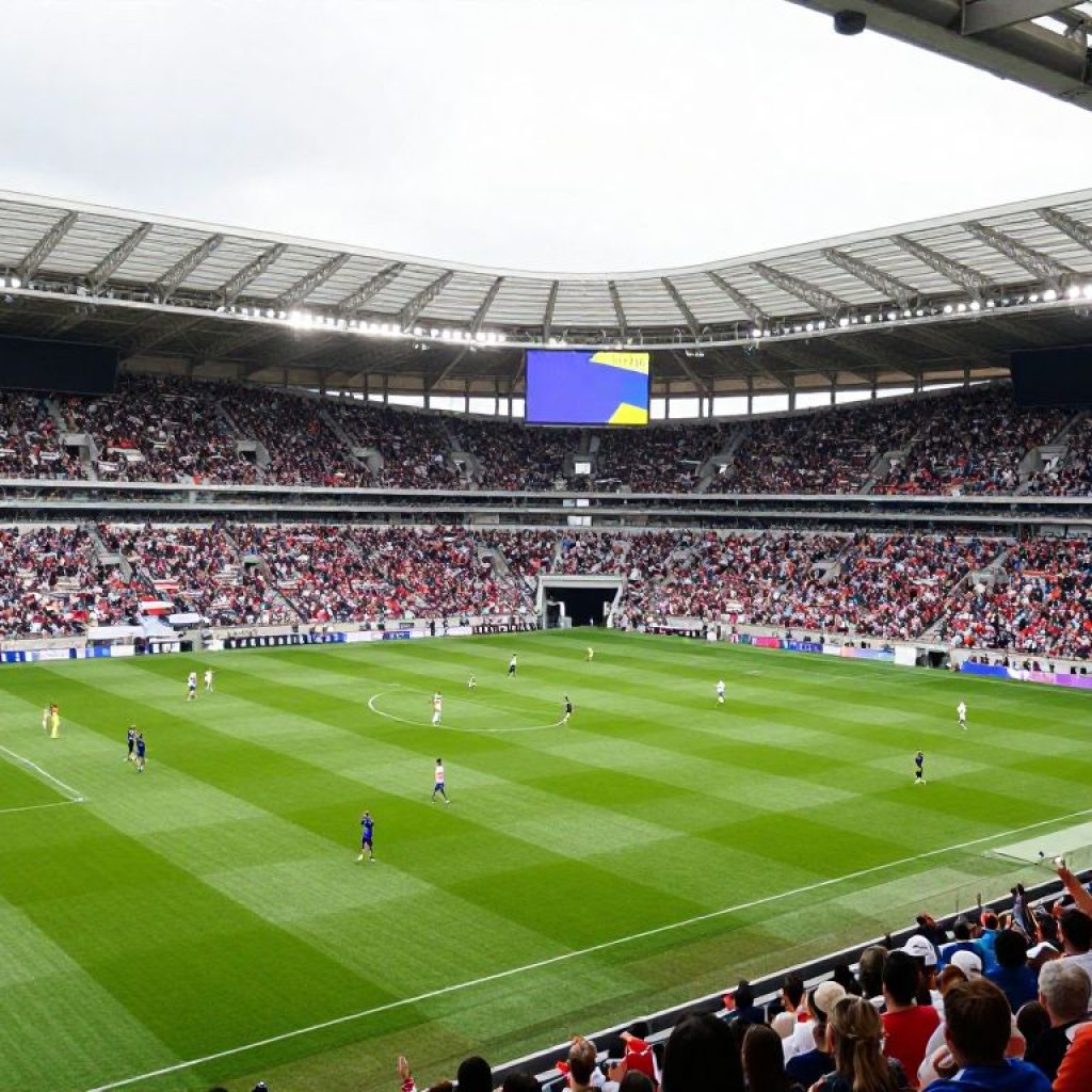 Crowds at CPKC Stadium for a Kansas City Current soccer match.